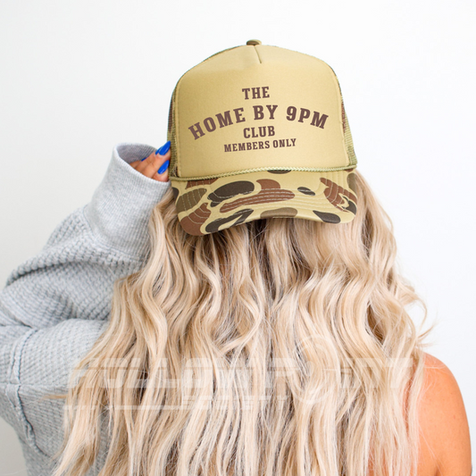 Home By 9pm Club Funny Classic Foam Trucker Hat for Women