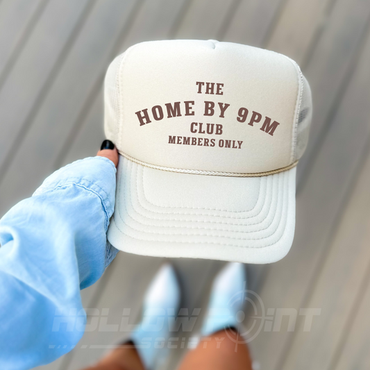 Home By 9pm Club Funny Classic Foam Trucker Hat for Women Khaki