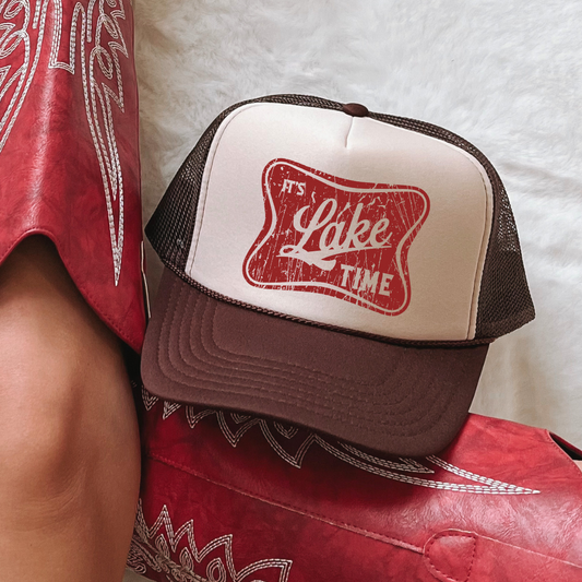 It's Lake Time Summer Country Classic Foam Trucker Hat Tan/Brown