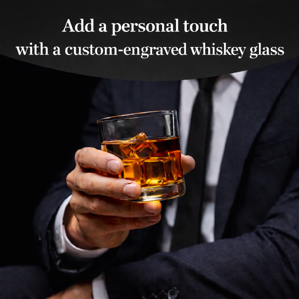 Personalized Family Name Whiskey Glass with Monogram Crest