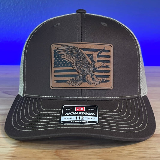 American Flag Eagle Leather Patch Hat Brown - Hollow Point Society - Patch Hat