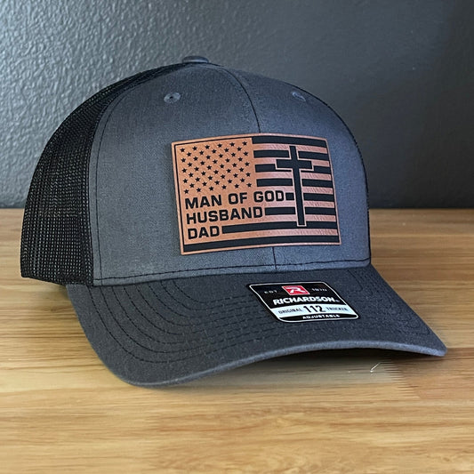 American Flag Man Of God Cross Christian SnapBack Trucker Hat Leather Patch - Hollow Point Society - Patch Hat