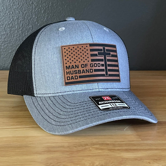 American Flag Man Of God Cross Christian SnapBack Trucker Hat Leather Patch - Hollow Point Society - Patch Hat