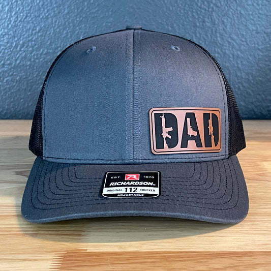 DAD 2A 2nd Amendment Patriotic Leather Patch Hat Charcoal/Black - Hollow Point Society - Patch Hat