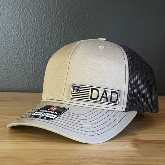 DAD American Flag Duck Camo Patriotic Side Leather Patch Hat Khaki/Brown - Hollow Point Society - Patch Hat