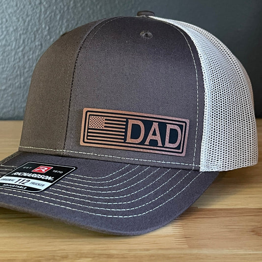 DAD American Flag Patriotic Side Leather Patch Hat Brown/Khaki - Hollow Point Society - Patch Hat
