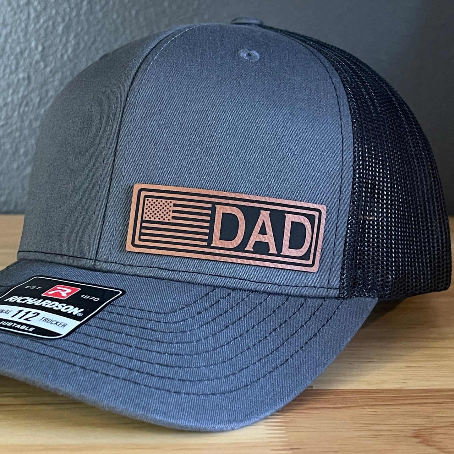 DAD American Flag Patriotic Side Leather Patch Hat Charcoal/Black - Hollow Point Society - Patch Hat