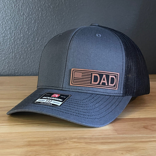 DAD American Flag Patriotic Side Leather Patch Hat Charcoal/Black - Hollow Point Society - Patch Hat