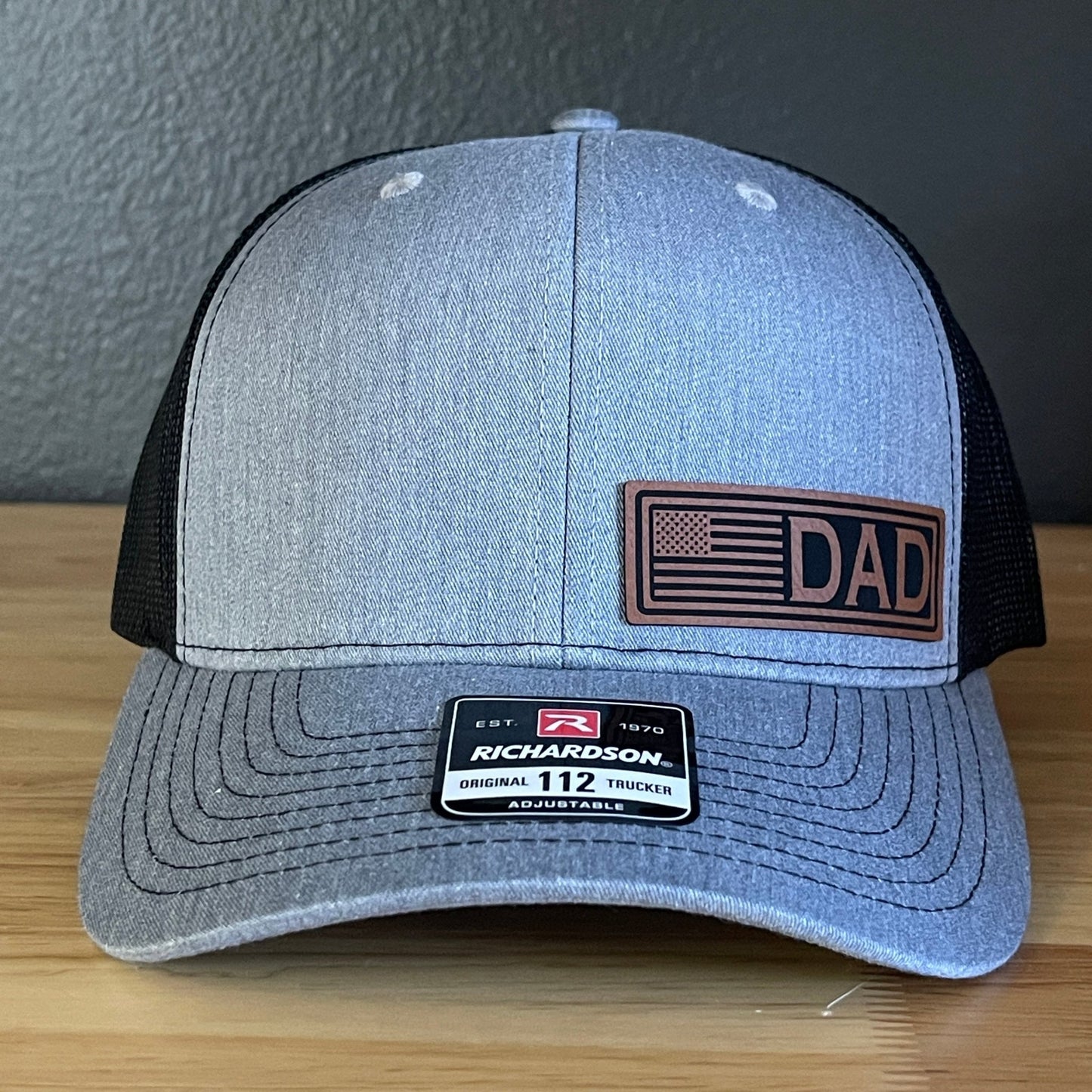DAD American Flag Patriotic Side Leather Patch Hat Heather Grey/Black - Hollow Point Society - Patch Hat