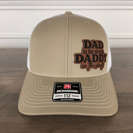 Dad in the Streets, Daddy in the Sheets Side Leather Patch Hat Khaki - Hollow Point Society - Patch Hat