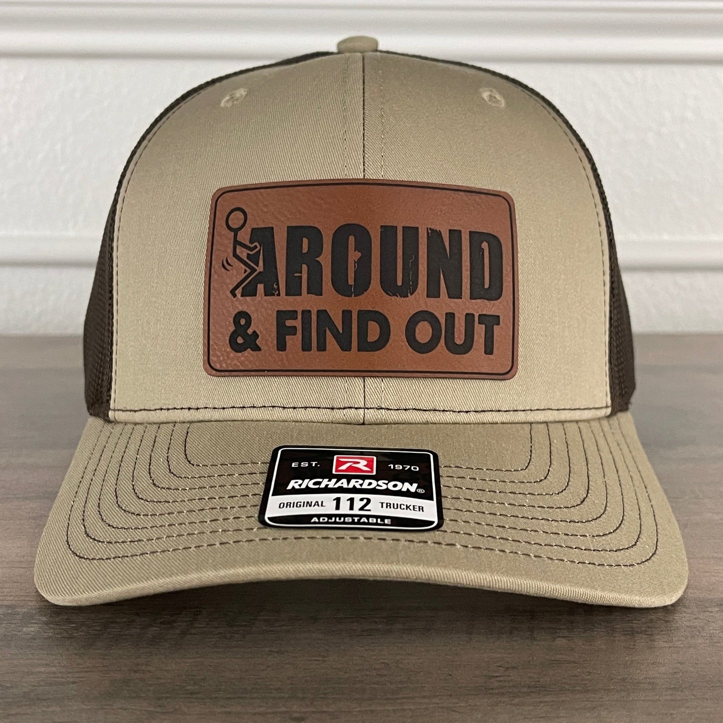 F Around And Find Out FAFO Leather Patch Hat Khaki/Brown - Hollow Point Society - Patch Hat