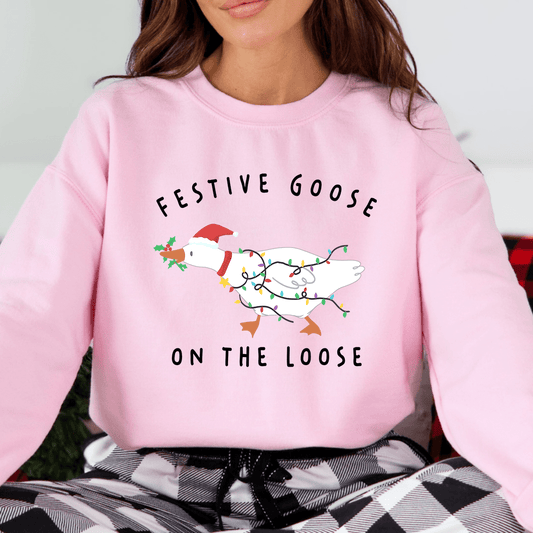 Festive Goose On The Loose Sweater Funny Christmas Sweatshirt - Hollow Point Society - Sweater