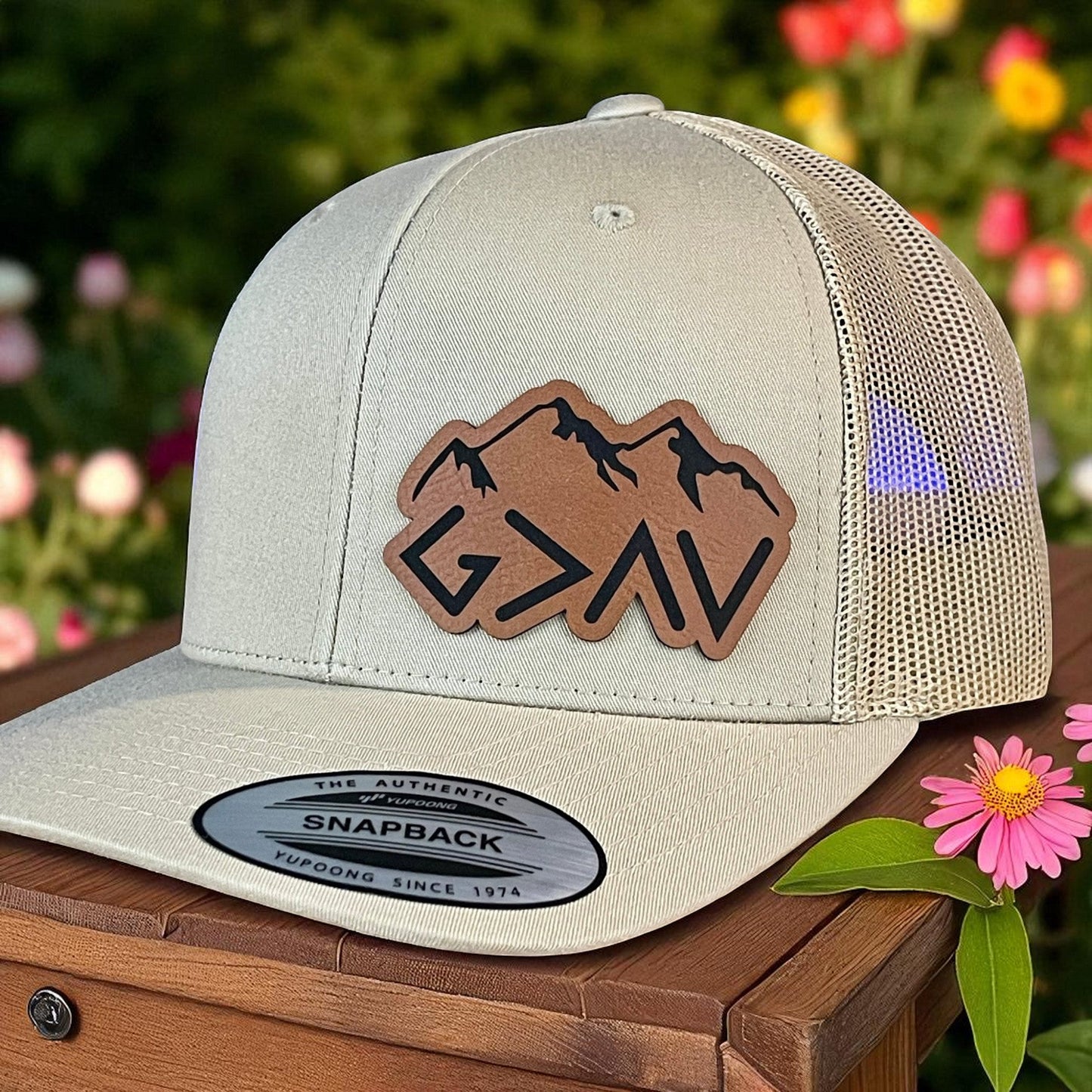 God Is Greater Than The Highs And Lows Christian SnapBack Leather Patch Hat Rawhide Side Outline - Hollow Point Society - Patch Hat