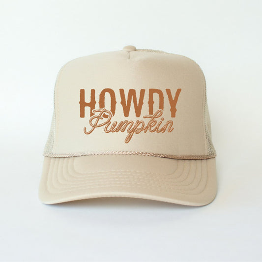 Howdy Pumpkin Classic Foam Trucker Hat Khaki - Hollow Point Society - Trucker Hat