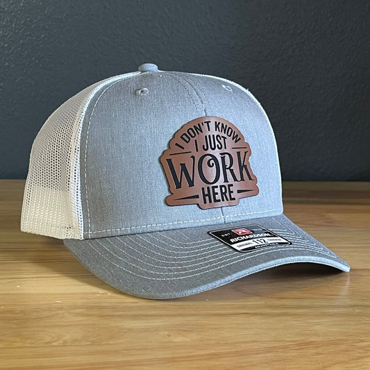 I Don't Know, I Just Work Here Funny Leather Patch Hat Grey/White - Hollow Point Society - Patch Hat