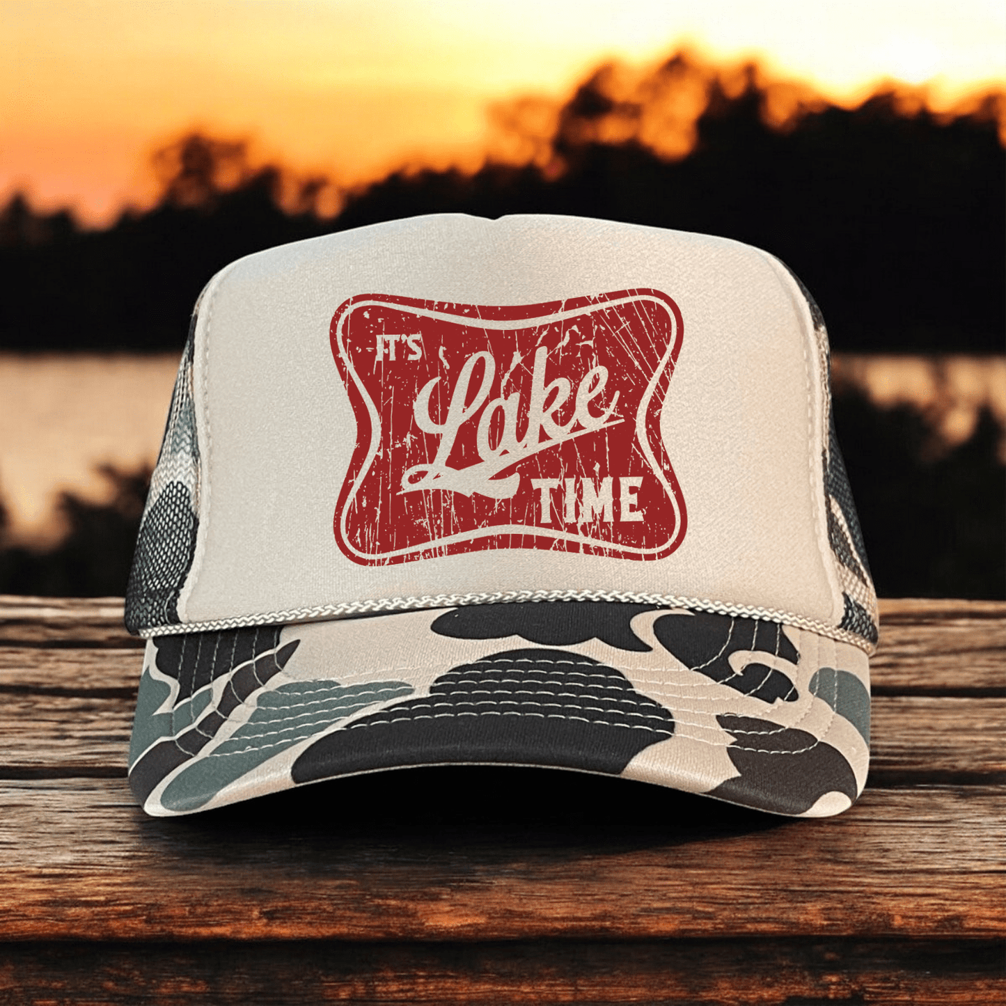 It's Lake Time Summer Country Classic Foam Trucker Hat Tan/Camo - Hollow Point Society - Trucker Hat