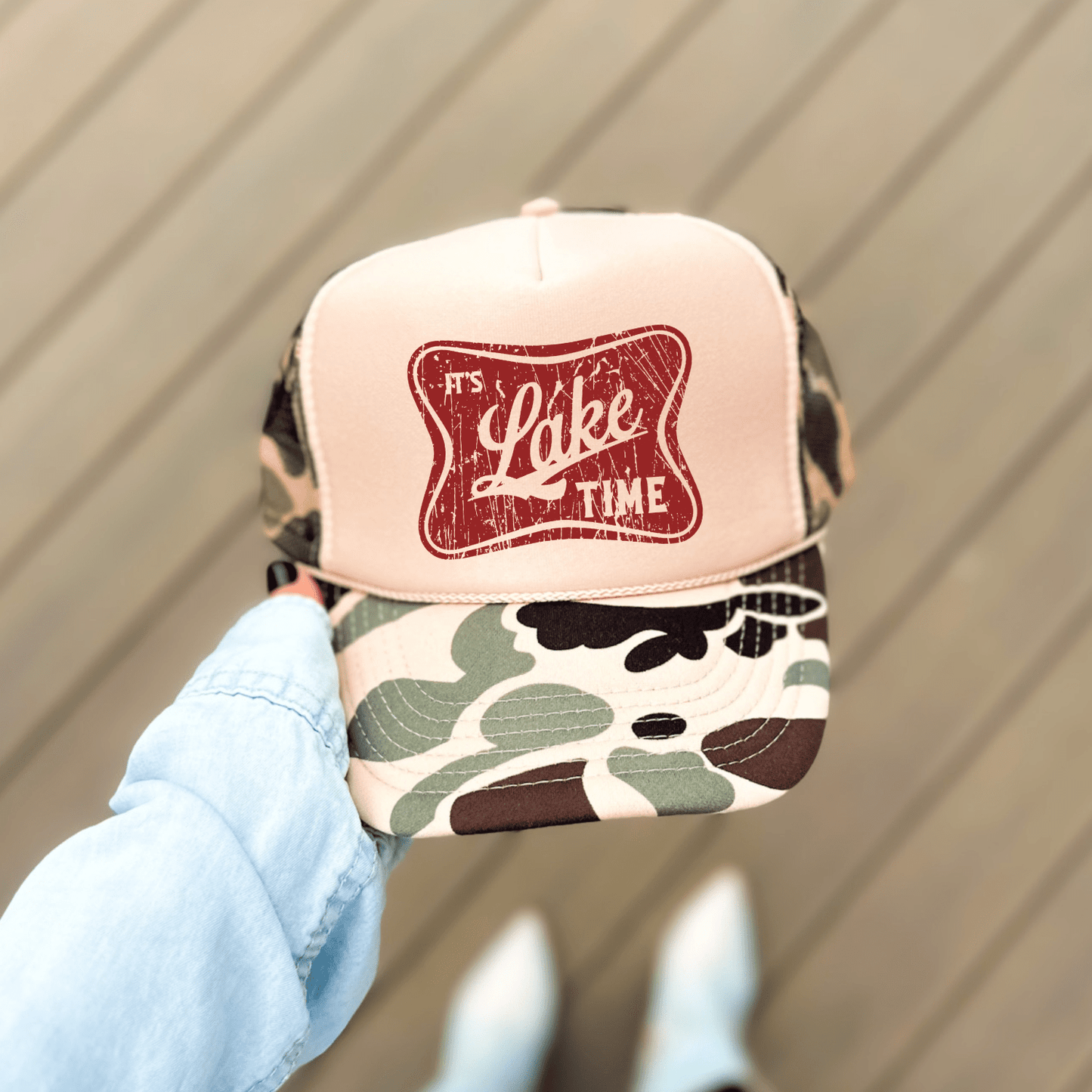 It's Lake Time Summer Country Classic Foam Trucker Hat Tan/Camo - Hollow Point Society - Trucker Hat