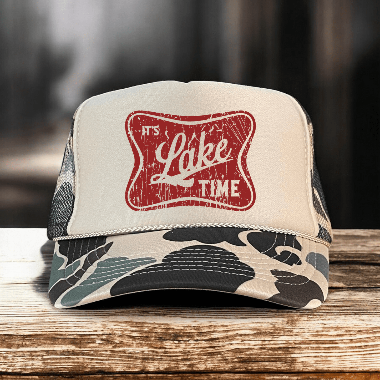 It's Lake Time Summer Country Classic Foam Trucker Hat Tan/Camo - Hollow Point Society - Trucker Hat