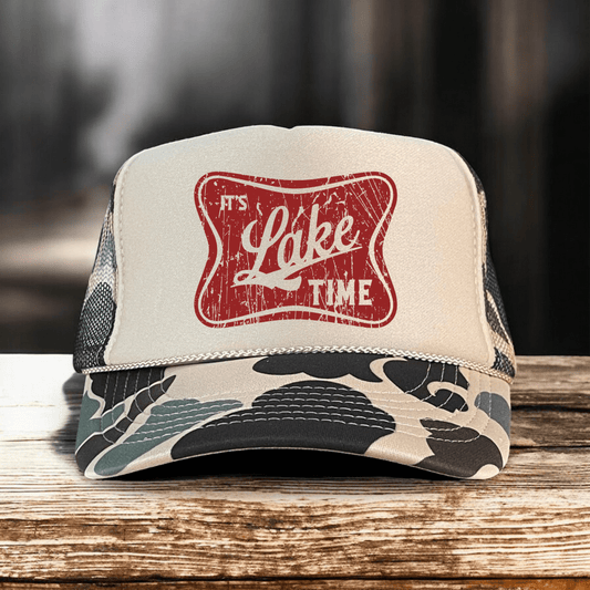 It's Lake Time Summer Country Classic Foam Trucker Hat Tan/Camo - Hollow Point Society - Trucker Hat