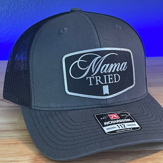 MAMA TRIED Funny Leather Patch Hat Charcoal/Black - Hollow Point Society - Patch Hat