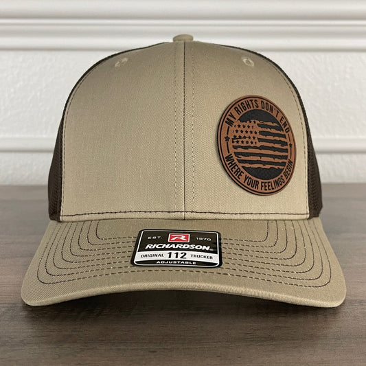 My Rights Don't End Where Your Feelings Begin Leather Patch Hat Khaki/Brown - Hollow Point Society - Patch Hat