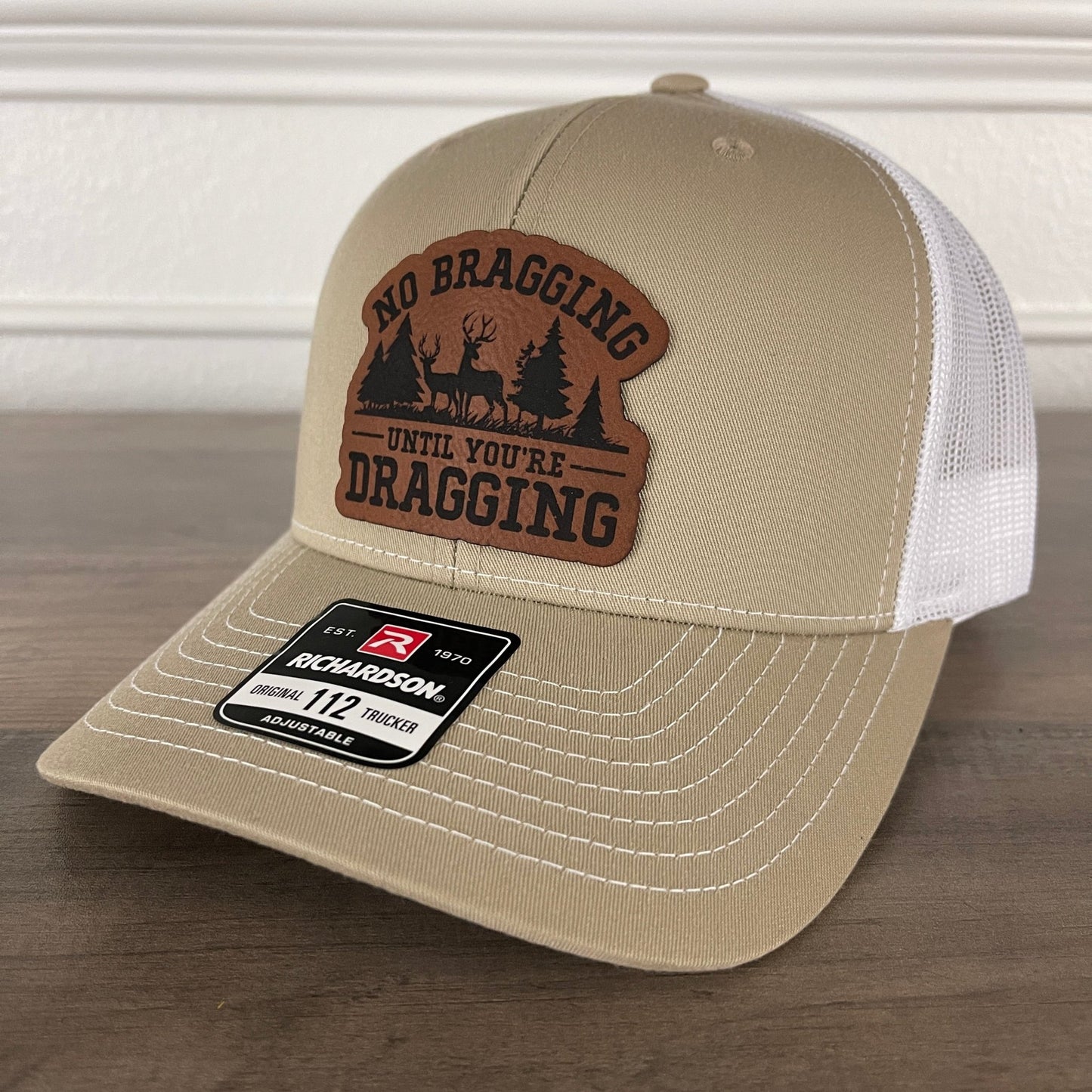 No Bragging Until You're Dragging Leather Patch Hat Khaki - Hollow Point Society - Patch Hat