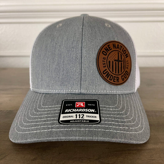 One Nation Under God Patriotic Side Leather Patch Hat Grey/White - Hollow Point Society - Patch Hat