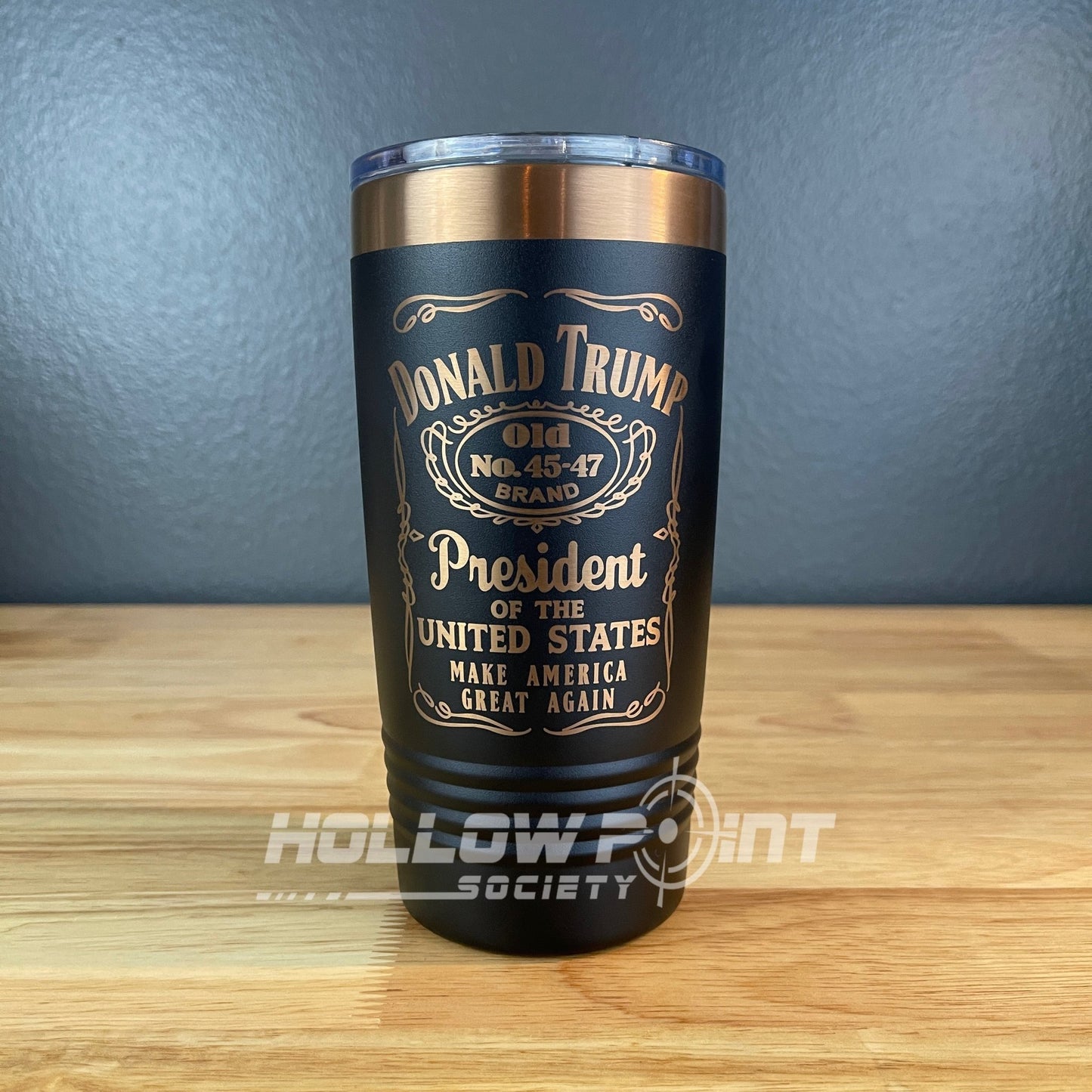Set of 2: Trump 45 - 47 Vintage Label Collector's 20oz Rose Gold Laser Engraved Tumblers - Hollow Point Society - Tumblers
