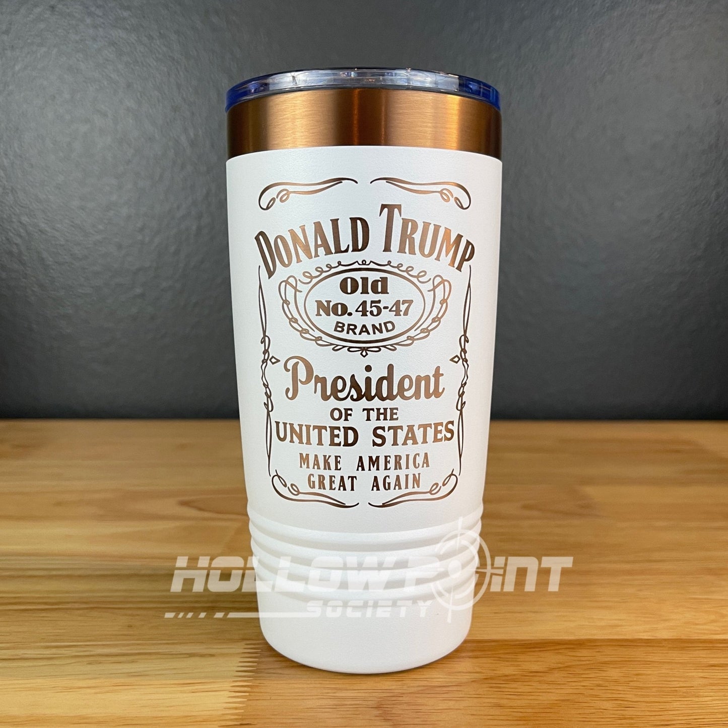 Set of 2: Trump 45 - 47 Vintage Label Collector's 20oz Rose Gold Laser Engraved Tumblers - Hollow Point Society - Tumblers