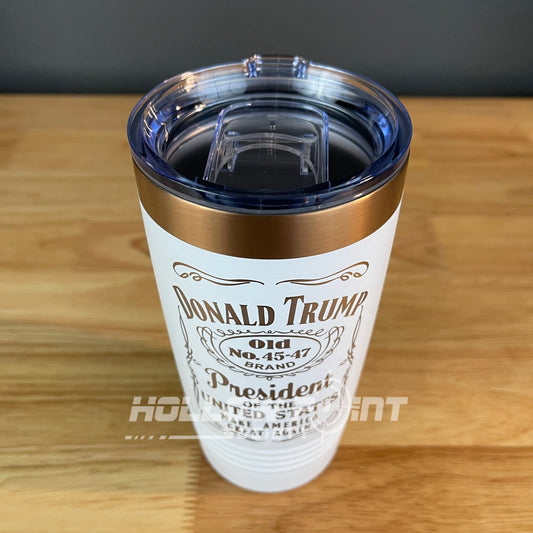 Set of 2: Trump 45 - 47 Vintage Label Collector's 20oz Rose Gold Laser Engraved Tumblers - Hollow Point Society - Tumblers