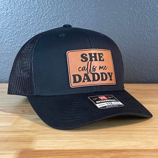 She Calls Me Daddy Funny Leather Patch Hat Black - Hollow Point Society - Patch Hat
