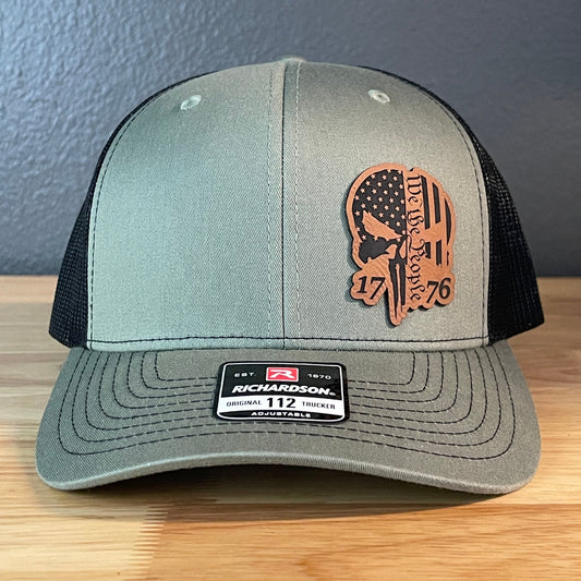 SKULL 1776 WE THE PEOPLE Rawhide Side Leather Patch Hat Loden/Black - Hollow Point Society - Patch Hat