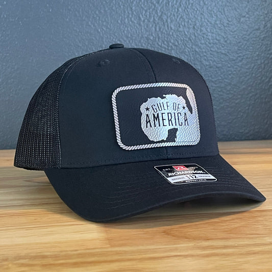 The Gulf of America Patriotic Leather Patch SnapBack Trucker Hat Blk/Silv - Hollow Point Society - Patch Hat
