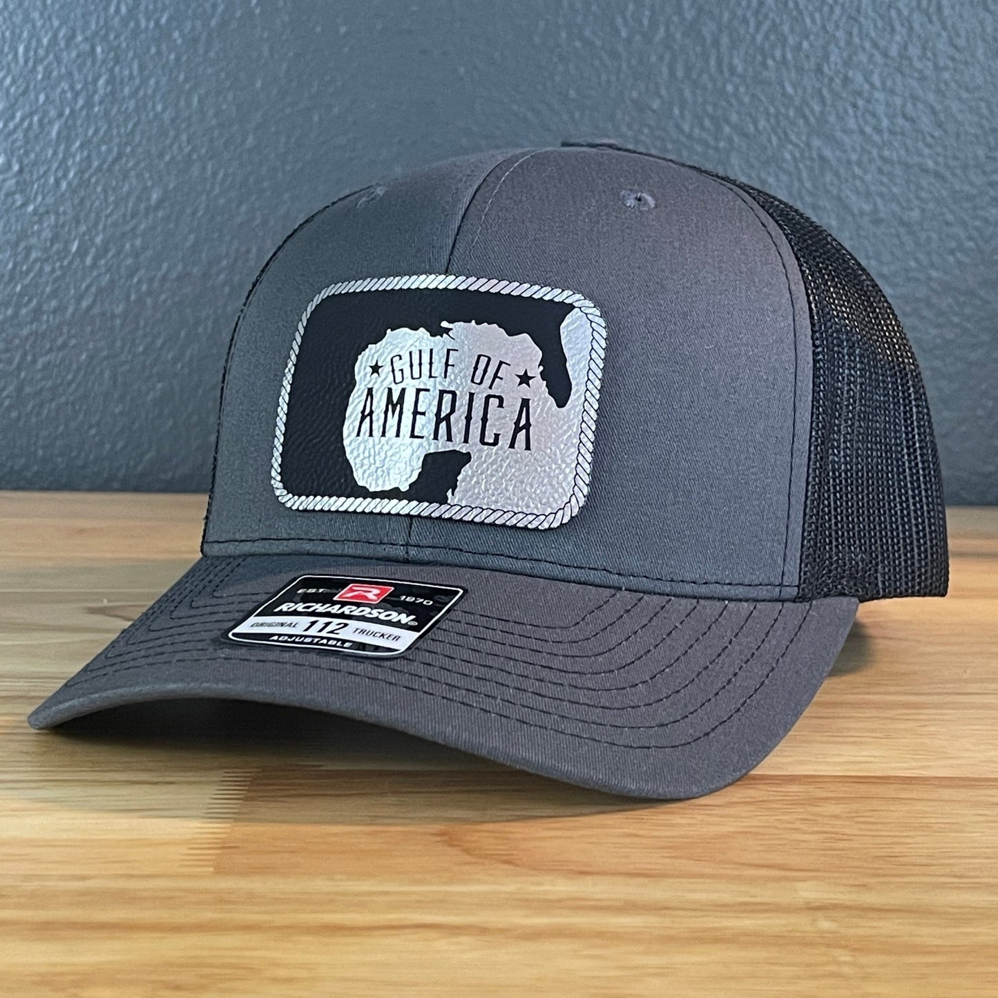 The Gulf of America Patriotic Leather Patch SnapBack Trucker Hat Blk/Silv - Hollow Point Society - Patch Hat