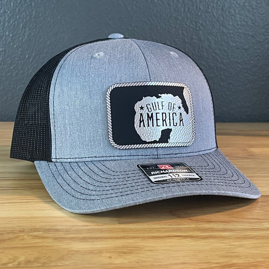 The Gulf of America Patriotic Leather Patch SnapBack Trucker Hat Blk/Silv - Hollow Point Society - Patch Hat