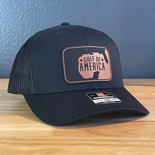 The Gulf of America Patriotic Leather Patch SnapBack Trucker Hat Rawhide - Hollow Point Society - Patch Hat