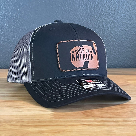 The Gulf of America Patriotic Leather Patch SnapBack Trucker Hat Rawhide - Hollow Point Society - Patch Hat