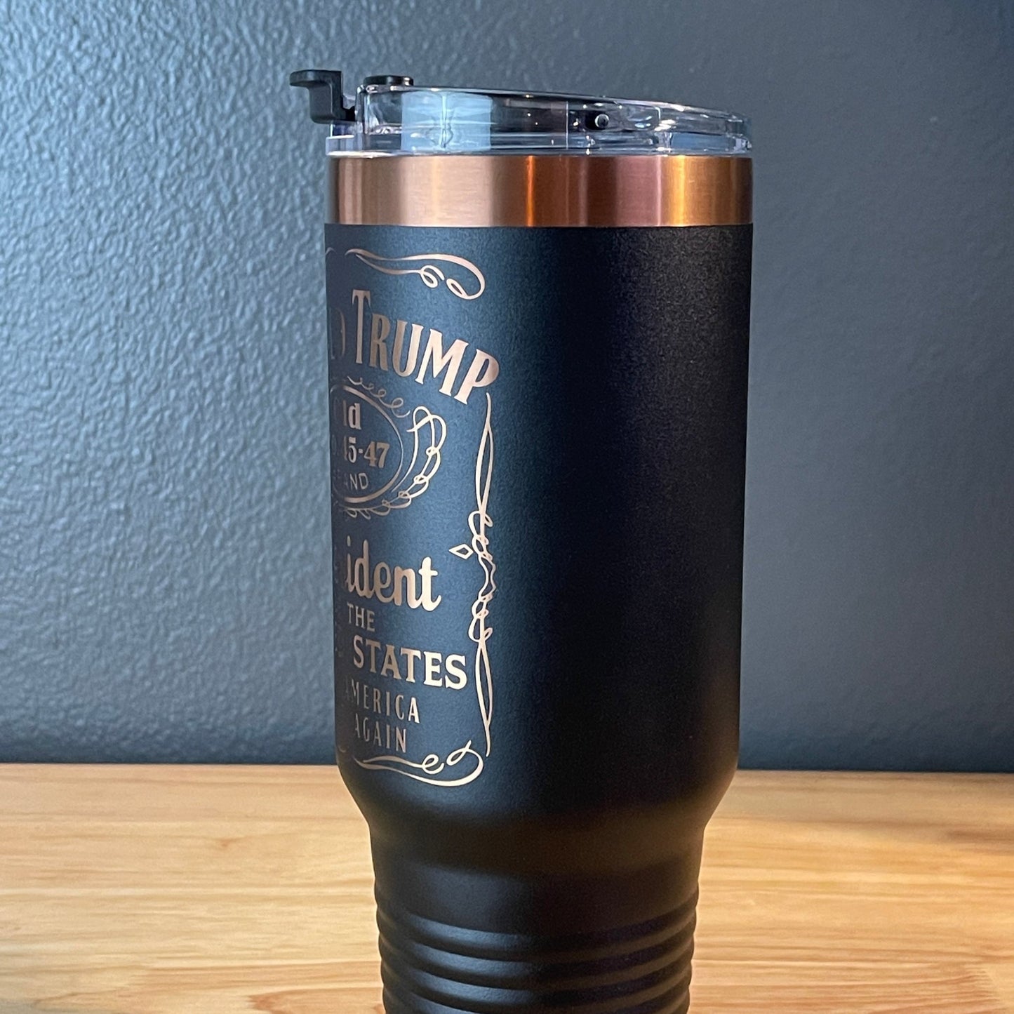 Trump 45 - 47 Tumbler Collector's Travel Mug with Handle 40oz Black/Rose Gold Laser Engraved - Hollow Point Society - Tumblers