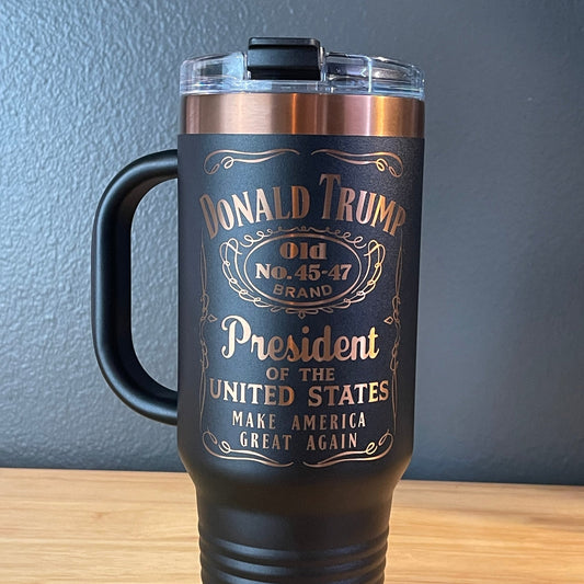 Trump 45 - 47 Tumbler Collector's Travel Mug with Handle 40oz Black/Rose Gold Laser Engraved - Hollow Point Society - Tumblers