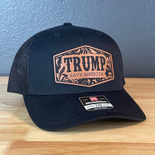 Trump Save America Snap Back Trucker Hat Leather Patch - Hollow Point Society - Patch Hat
