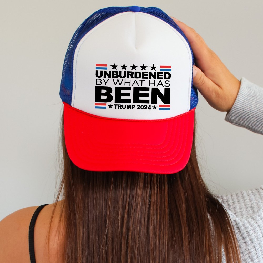 Unburdened By What Has Been Trump 2024 Classic Foam Trucker Hat Red White & Blue - Hollow Point Society - Trucker Hat