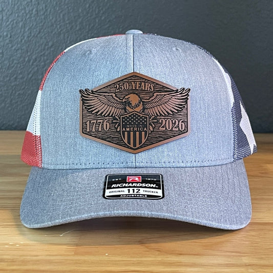 USA 250th Anniversary America 1776 - 2026 Eagle Patriotic Leather Patch Hat - Hollow Point Society - Patch Hat