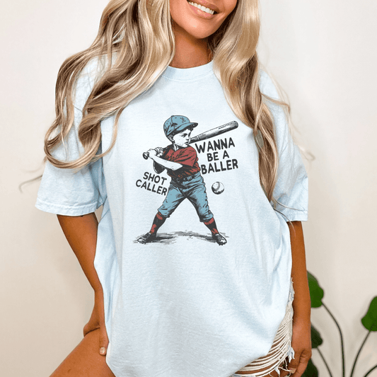 Wanna be a Baller Shot Caller Vintage Retro Baseball Boy Shirt - Hollow Point Society - T-Shirt