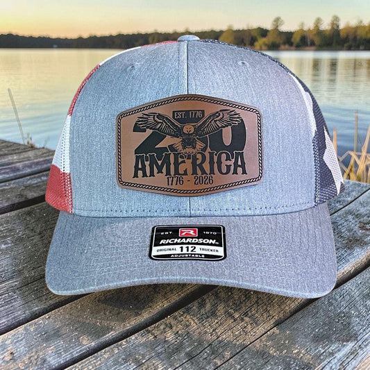 250th Anniversary America 1776 Eagle Patriotic USA Leather Patch Hat - Hollow Point Society - Patch Hat