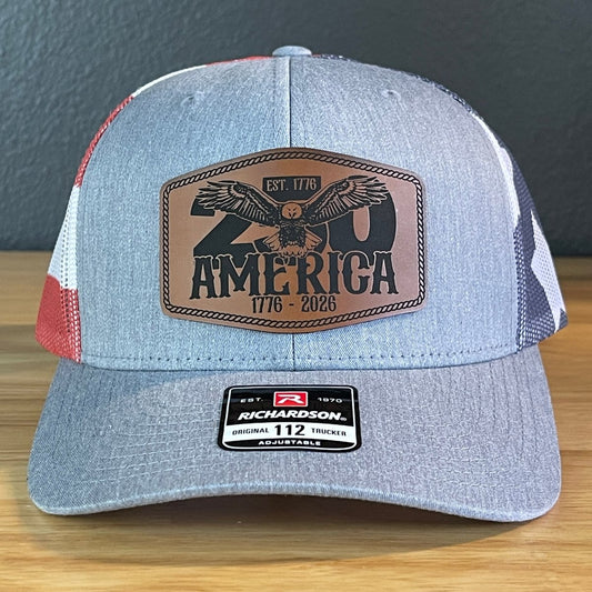 250th Anniversary America 1776 Eagle Patriotic USA Leather Patch Hat - Hollow Point Society - Patch Hat