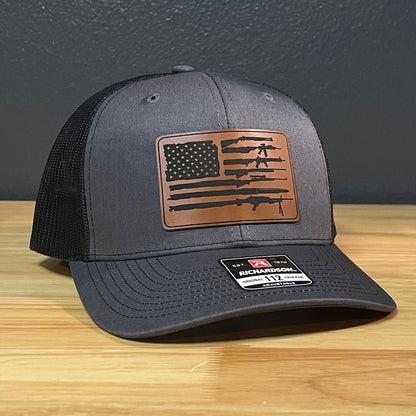 2ND AMENDMENT AMERICAN FLAG Patriotic Leather Patch Hat Charcoal/Black - Hollow Point Society - Patch Hat