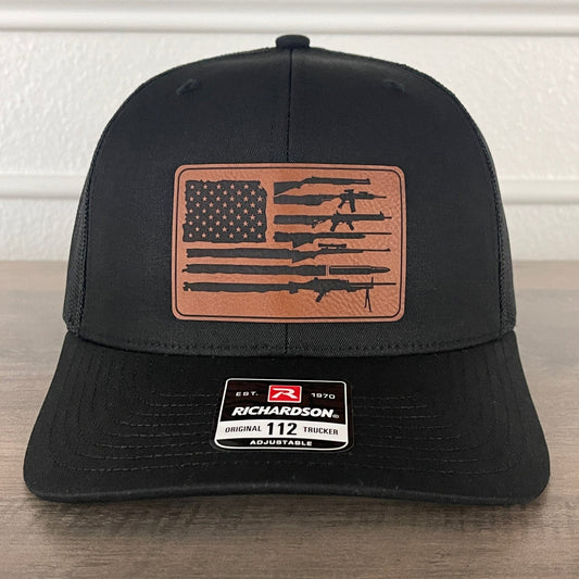 2nd Amendment Flag 2A Leather Patch Hat Black - Hollow Point Society - Patch Hat