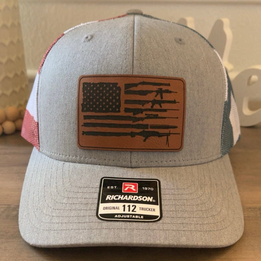 2nd Amendment Flag Leather Patch Hat Stars & Stripes - Hollow Point Society - Patch Hat