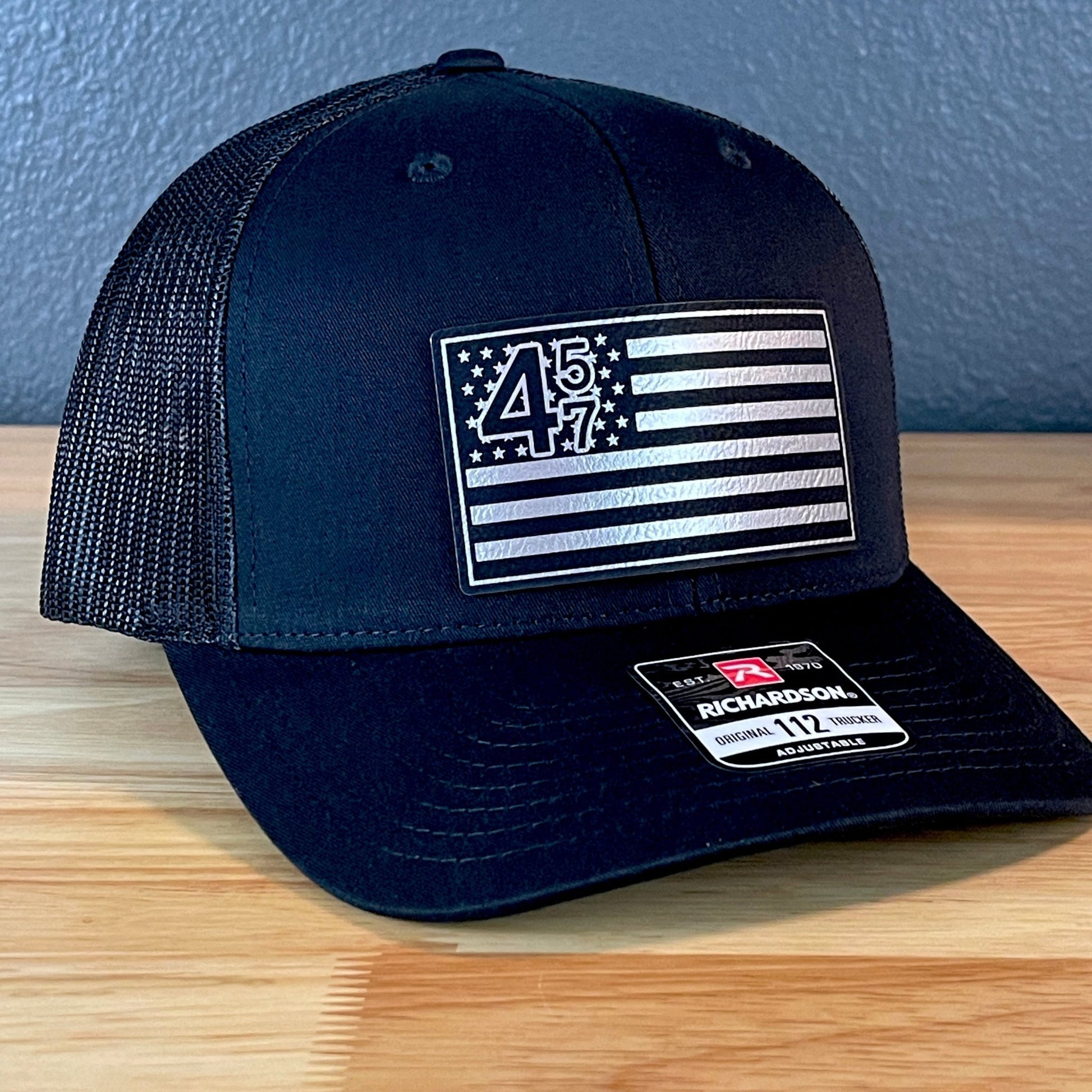 45 47 Inauguration American Flag Patriotic SnapBack Trucker Leather Patch Hat Blk/Silv - Hollow Point Society - Patch Hat