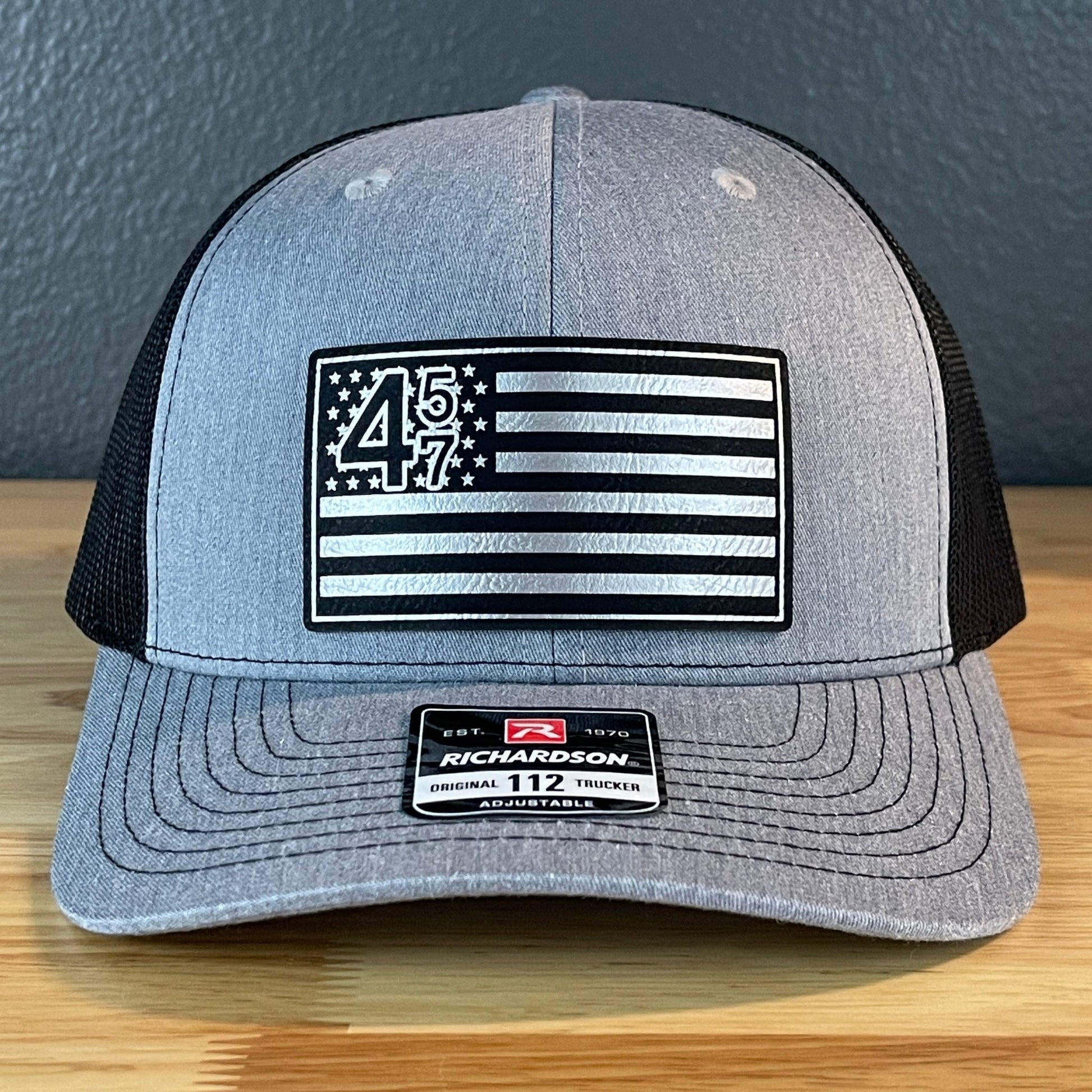 45 47 Inauguration American Flag Patriotic SnapBack Trucker Leather Patch Hat Blk/Silv - Hollow Point Society - Patch Hat